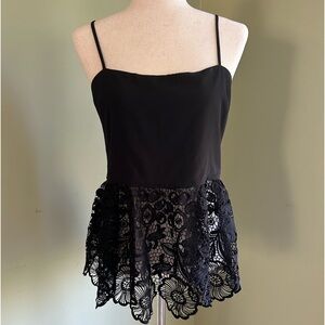 NWT After Market M black dressy tank Spaghetti straps w/back zip. Lace bottom